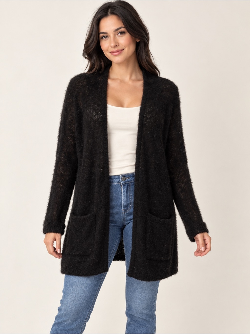 Free People Black Open-Front Women's Cardigan Sweater - Classic Cozy Layer